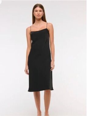 NWT Abercrombie & Fitch XS Petite Black Slip Dress Midi Satin Chic Date Night